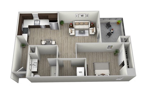 Floor plan for 1 bed, 1 bath, 674 sqft